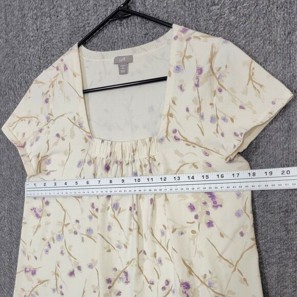 J. Jill Sweater Womens Petite Small Ivory Floral Stretch Knit Short Sleeve Top - Picture 6 of 12